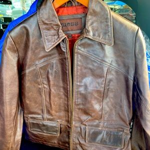 Ladies brown vintage leather jacket by Guess